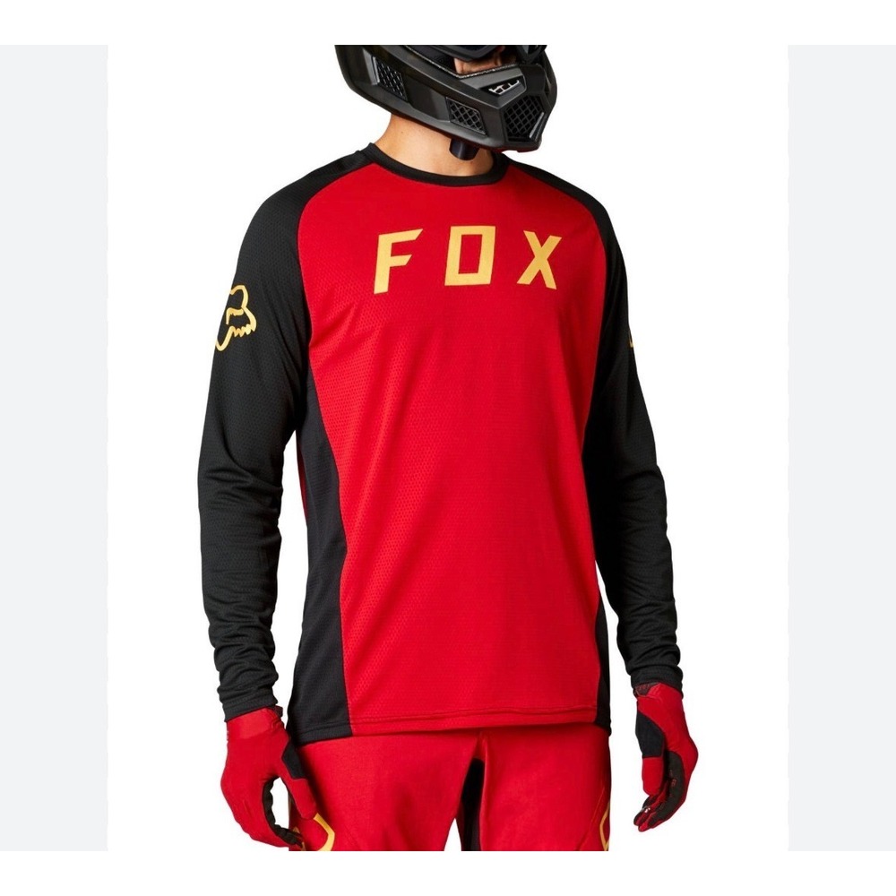 Fox Racing Defend Long Sleeve MTB Jersey Red‎ Black S Mountain Bike Athletic Gym